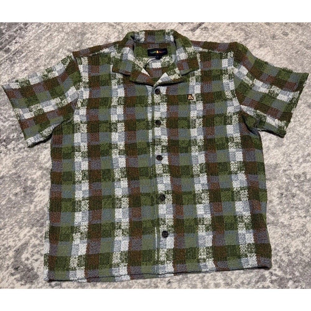 Teddy Fresh Checkered Knit Jacquard Short Sleeve Button Up XL